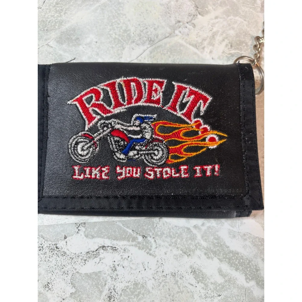 Ride It Like You Stole It Biker Wallet Black Nylon Trifold with‎ 15 Inch Chain